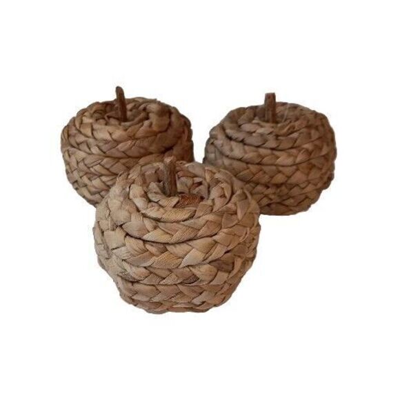 Woven Wicker Straw Jute Apples Or Miniature Pumpkins Natural Brown Set Of Three - Picture 1 of 6